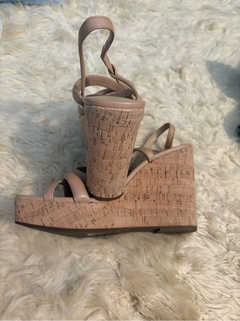 Jessica Simpson Blush Tan Cork Platform Wedge Sandals Simina